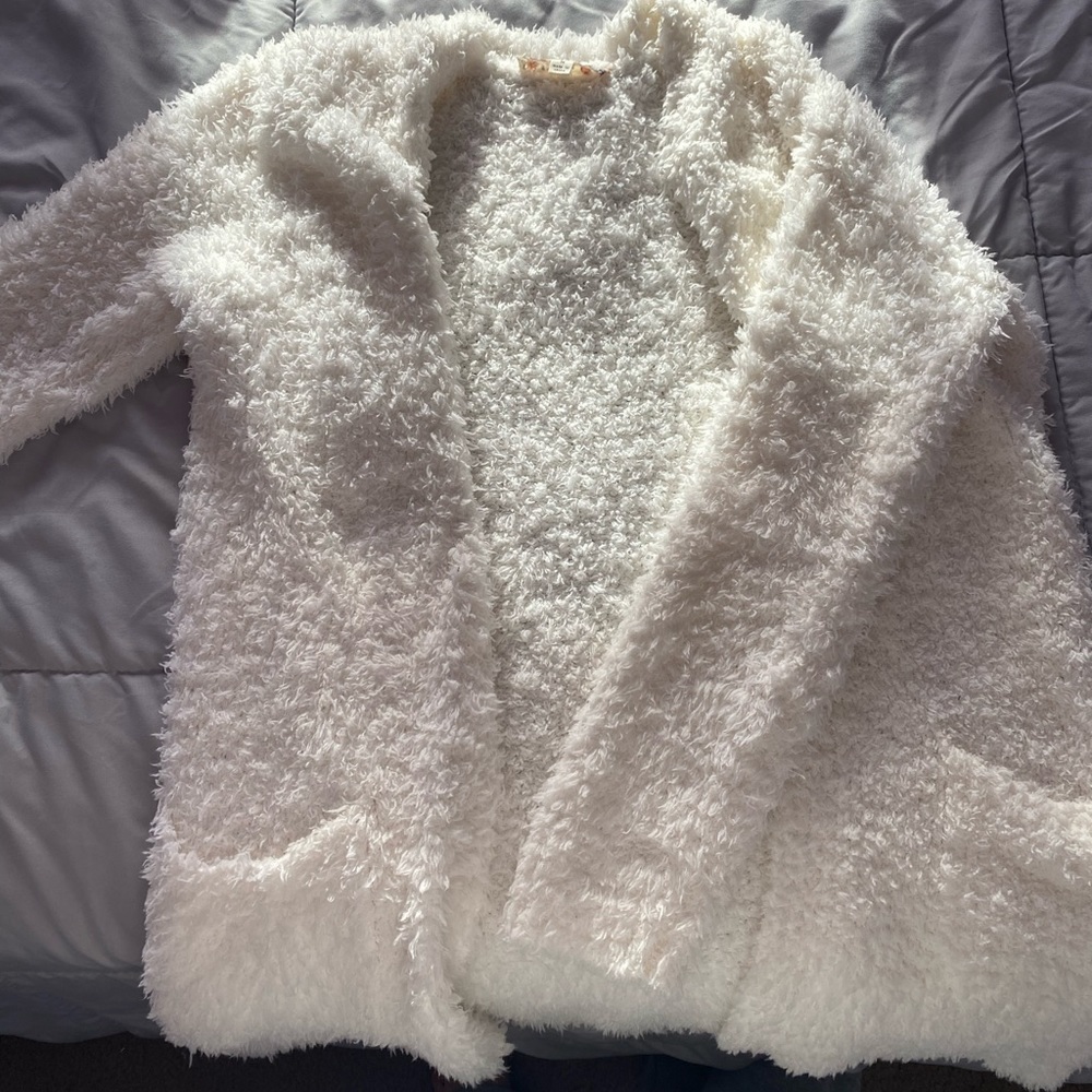 very fuzzy cardigan